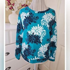 Loft 100% cotton green sweatshirt with black & white floral design Sz XS